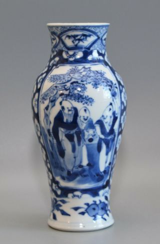 Kangxi Blue & White C1700 Chinese Porcelain Vase Prunus & Figures