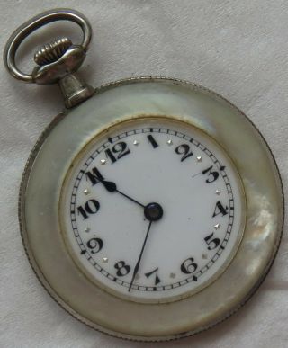 Mother Of Pearl Pocket Watch Open Face 43 Mm.  In Diameter Balance Ok.