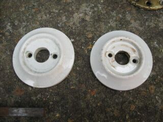 TWO PAIRS OF ANTIQUE VICTORIAN DOOR KNOBS/HANDLES.  WHITE CERAMIC.  ORNATE GILDING. 7