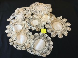 Antique Hand Made Lace/crochet Edge Doilies - 9 Assorted.