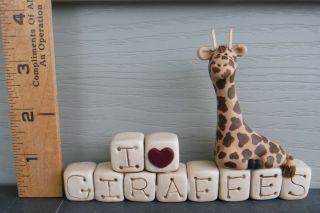 Primitive Ooak Handmade Ooak Polymer Clay I Love Giraffes Blocks.  Valentines