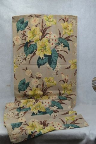 Vintage Bark Cloth Fabric Leaves Flowers Cotton Green Yellow Tan