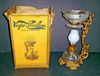 Antique Miniature Oil Lamp Vapo Cresolene Quack Medicine W/box