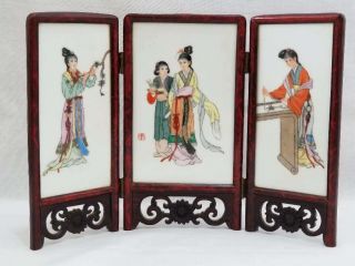 Chinese Famille Rose Porcelain Plaque Table Screen Republic Period