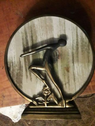 Antique Brass Art Deco Table Lamp With Women