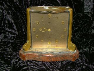 Vintage Art Deco Imhof Swiss 8 Day Desk Shelf Clock Brass Case Marble Base