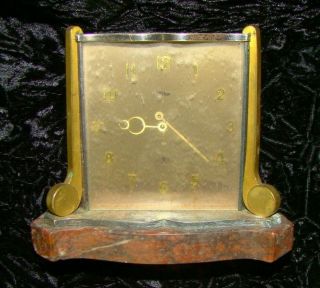 Vintage Art Deco Imhof Swiss 8 Day Desk Shelf Clock Brass Case Marble Base 2