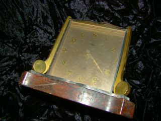 Vintage Art Deco Imhof Swiss 8 Day Desk Shelf Clock Brass Case Marble Base 3