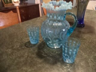 Victorian Antique Jefferson Pitcher And Glass Button And Braids