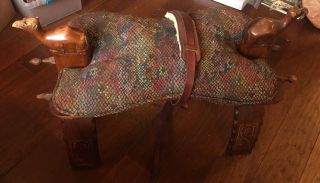 Authentic Vintage Handmade Camel Saddle Wood Frame W/leather - Sheepskin Harness