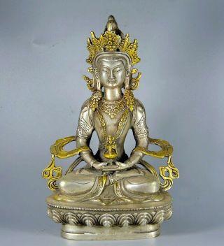 Collectable Antique Tibet Silver Gilding Hand Carve Bring Luck Buddhism Statue
