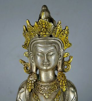 Collectable Antique Tibet Silver Gilding Hand Carve Bring Luck Buddhism Statue 2