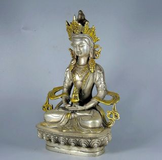 Collectable Antique Tibet Silver Gilding Hand Carve Bring Luck Buddhism Statue 3