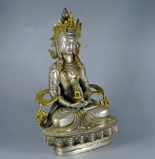 Collectable Antique Tibet Silver Gilding Hand Carve Bring Luck Buddhism Statue 4