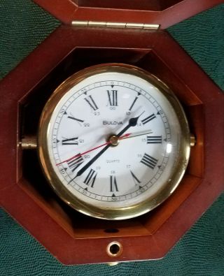 Bulova Ship Alarm Clock In Mahogany,  Cherry Style Wooden Case - Germany