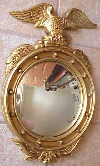Vintage Lrg 23 " Colonial Americana Federal Style Eagle Round Bubble Wall Mirror