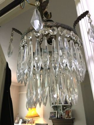 Small Antique Waterfall Icicle Crystal Chandelier Electric