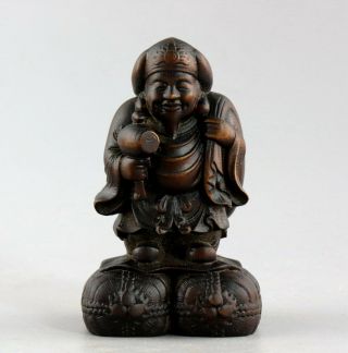 Collectable Antique Boxwood Carve Japan Ancient Figure Vivid Interesting Statue