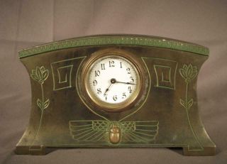 Unusual Antique Art Deco Egyptian Style Clock With Scarab Beetle Ca.  1920 1 Day