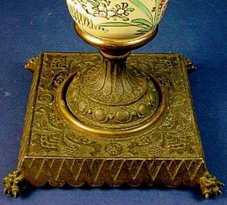 ANTIQUE FRENCH EMBOSSED BRONZE & JAPANESE SATSUMA PEDESTAL CALLING CARD TRAY 7