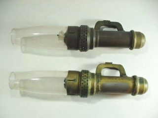 2 Antique Brass Railroad Car Lanterns Sconces Candle Holder Lamps 1900 2