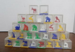 28 Vtg 1960s Clear Plastic Lucite Baby Blocks Rattles W/animals Inside Rare