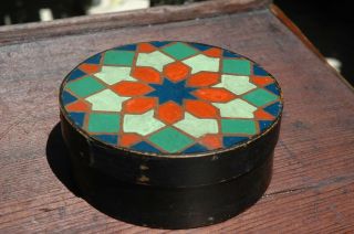 Small Antique Round Wooden Handpainted Folk Art Wood Pantry Shaker Measure Box