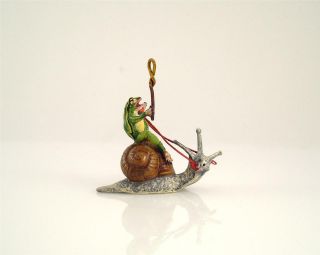 Vienna Bronze Frog Riding On A Snail Brass Bermann Austria Cold Painted