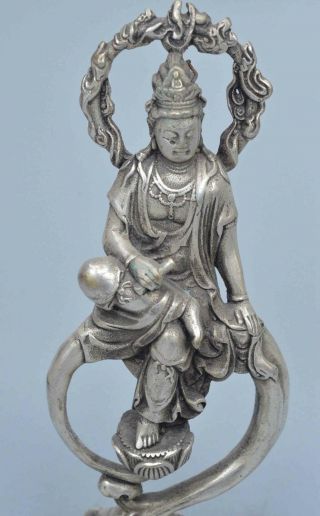 Exorcism Handwork Old Collectable Miao Silver Carve Meditate Buddha Pray Statue 2