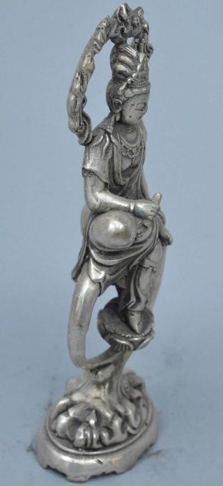 Exorcism Handwork Old Collectable Miao Silver Carve Meditate Buddha Pray Statue 3