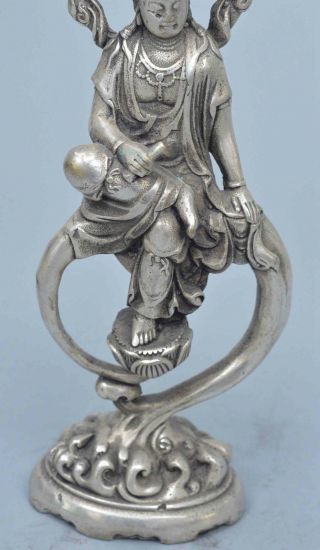 Exorcism Handwork Old Collectable Miao Silver Carve Meditate Buddha Pray Statue 4