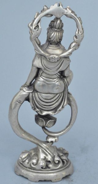 Exorcism Handwork Old Collectable Miao Silver Carve Meditate Buddha Pray Statue 5