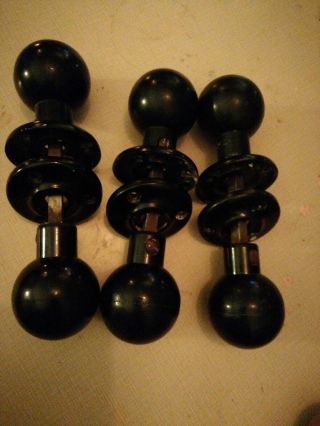 3 X Pairs Of Old Vintage Door Handles With Two Backplates Each Black