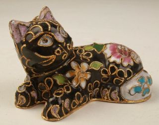 Precious Chinese Cloisonne Enamel Hand - Carved Cat Statue Old Decoration
