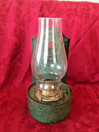 Vintage Wall Mount Green Enamel Oil Lamp To Restore