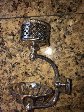Antique Shabby Nickel Brass Wall Mount Cup & Soap Dish Marked SILVER & CO.  N.  Y 6