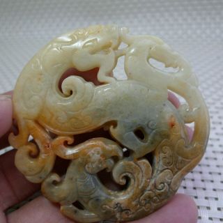 Exquisite Chinese Old Jade Hand - Carved Dragon And Phoenix Jade 22