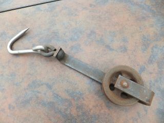 Vintage Industrial Rustic Butcher Shop Meat Hook With Trolley Pulley Wheel