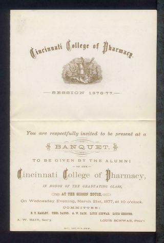 1877 Cincinnati College Of Pharmacy Banquet Invitation Apothecary