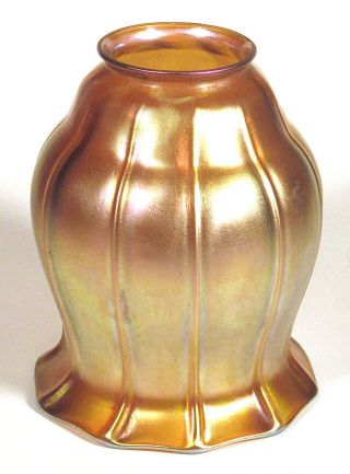 1910 Antique Quezal Glass Lamp Shade Gold Aurene Iridescent Art Nouveau Signed