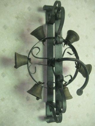 Antique Cast Iron Door Bell Ringer Wheel W Bells Garden Art