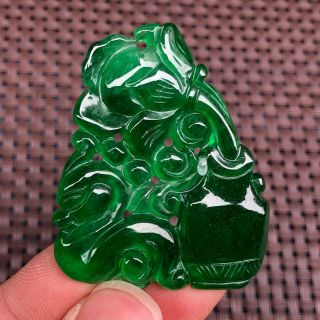 Collectible Chinese Rare Green Jadeite Jade Handwork Lucky Dragon & Vase Pendant