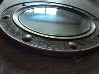 Arts & Crafts Hammered Brass Porthole Style Oval Mirror 3