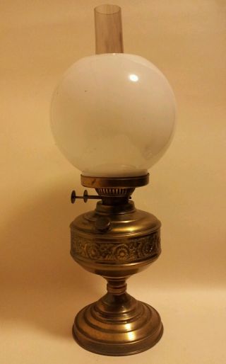 Duplex Art Deco Brass Parafin Oil Lamp Double Burner Opaline Shade Glass Chimney