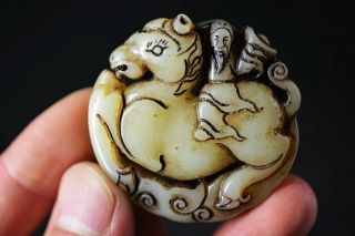 Delicate Chinese Old Jade Carved People/horse/phoenix/mouse Pendant H97