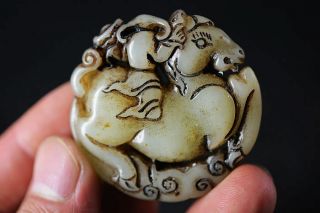 Delicate Chinese old jade Carved people/horse/Phoenix/Mouse pendant H97 4