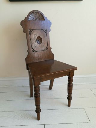 Carved Golden Oak Shield Back Side/hall Chair Turned Legs Project