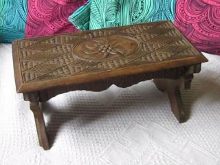 Small Antique Carved Wood Folding Table.  Edelweiss Centre.  Swiss/austria.  1897.