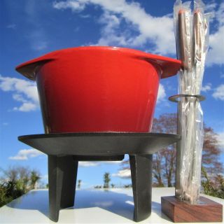 Le Creuset France Red Enamel Cast Iron Cheese Chocolate Fondue Modernist Style