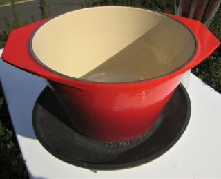 LE CREUSET FRANCE RED ENAMEL CAST IRON CHEESE CHOCOLATE FONDUE MODERNIST STYLE 6